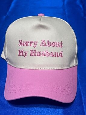White and Pink Embroidered 'Sorry About My Husband' Trucker Hat Baseball Cap